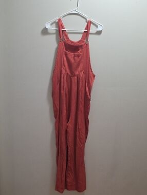 Rust-Red Lightweight Linen Overalls